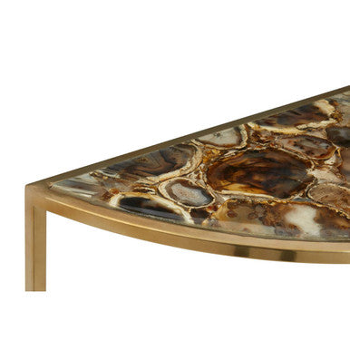 Orsina Vita Half Moon Console Table – Black Agate & Gold Steel