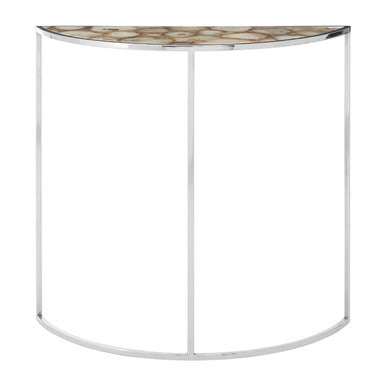 Orsina Vita Half Moon Console Table | White Agate and Silver Steel