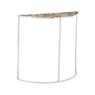 Orsina Vita Half Moon Console Table | White Agate and Silver Steel