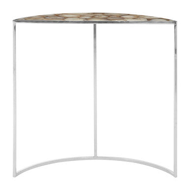 Orsina Vita Half Moon Console Table | White Agate and Silver Steel