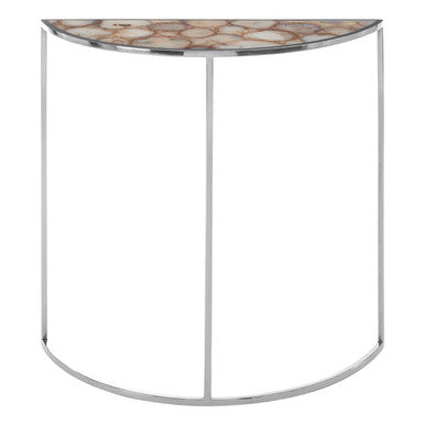 Orsina Vita Half Moon Console Table | White Agate and Silver Steel