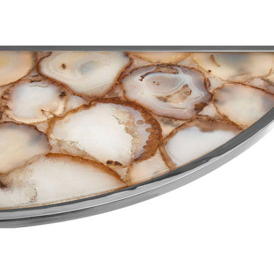 Orsina Vita Half Moon Console Table | White Agate and Silver Steel