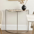Orsina Vita Half Moon Console Table | White Agate and Silver Steel