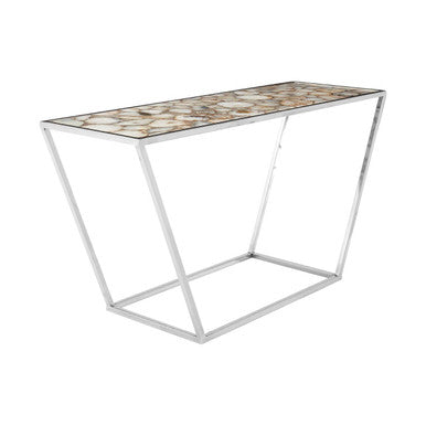 Orsina Vita White Agate Console Table | Polished Stainless Steel