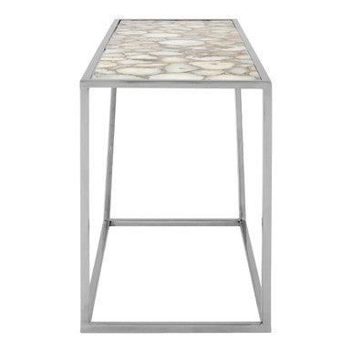 Orsina Vita White Agate Console Table | Polished Stainless Steel