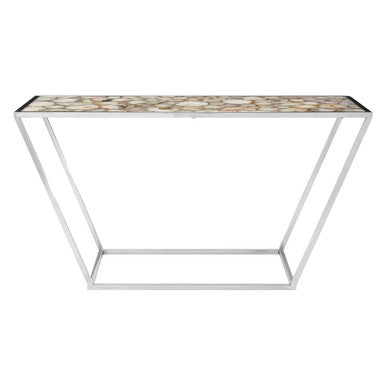 Orsina Vita White Agate Console Table | Polished Stainless Steel