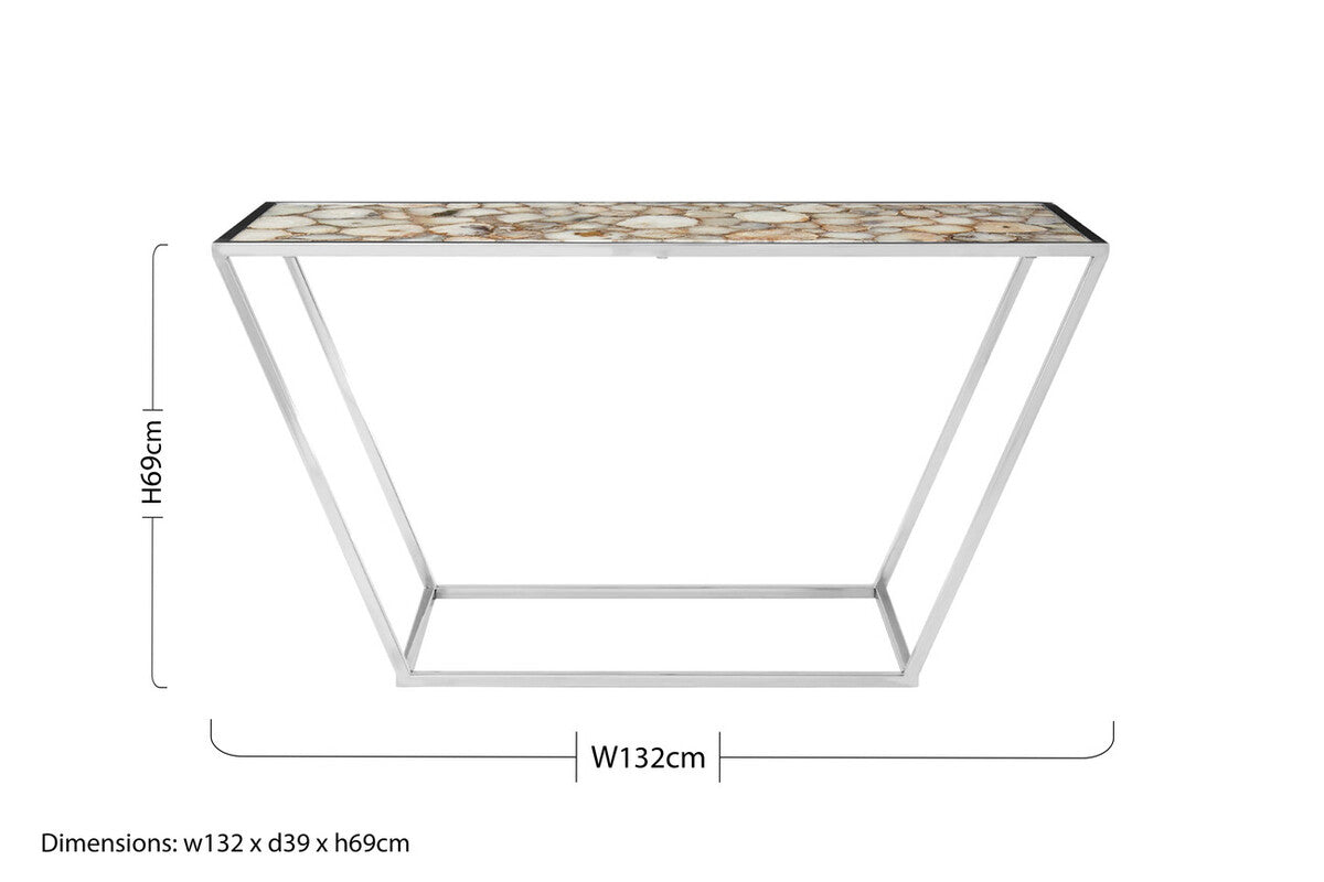 Orsina Vita White Agate Console Table | Polished Stainless Steel