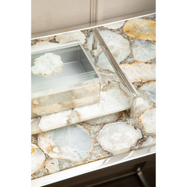 Orsina Vita White Agate Console Table | Polished Stainless Steel