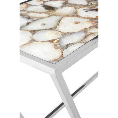 Orsina Vita White Agate Console Table | Polished Stainless Steel