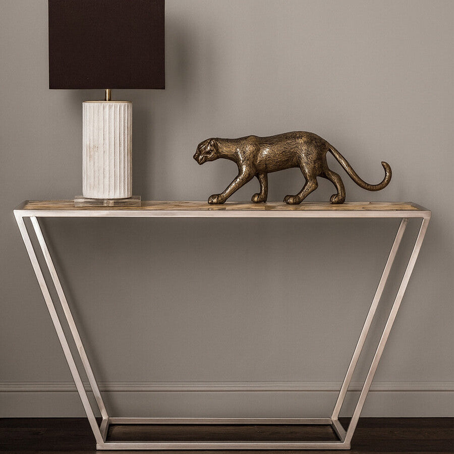 Orsina Vita White Agate Console Table | Polished Stainless Steel