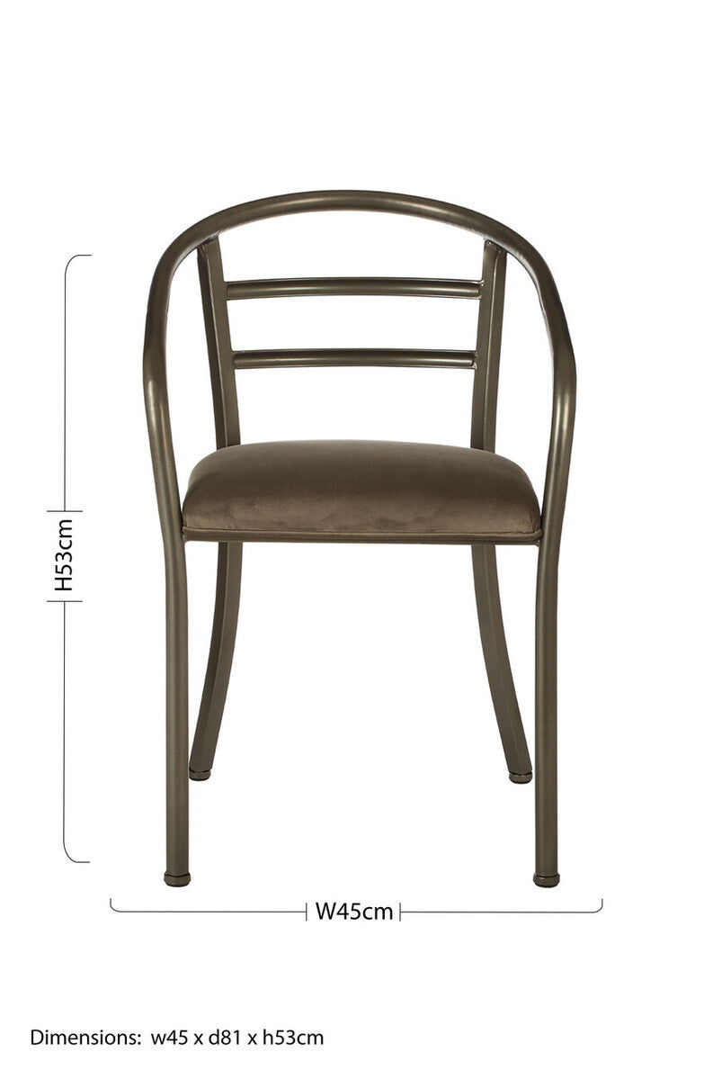 Orsina New Foundry Curved Dining Chair – Industrial Metal Upholstered Seat