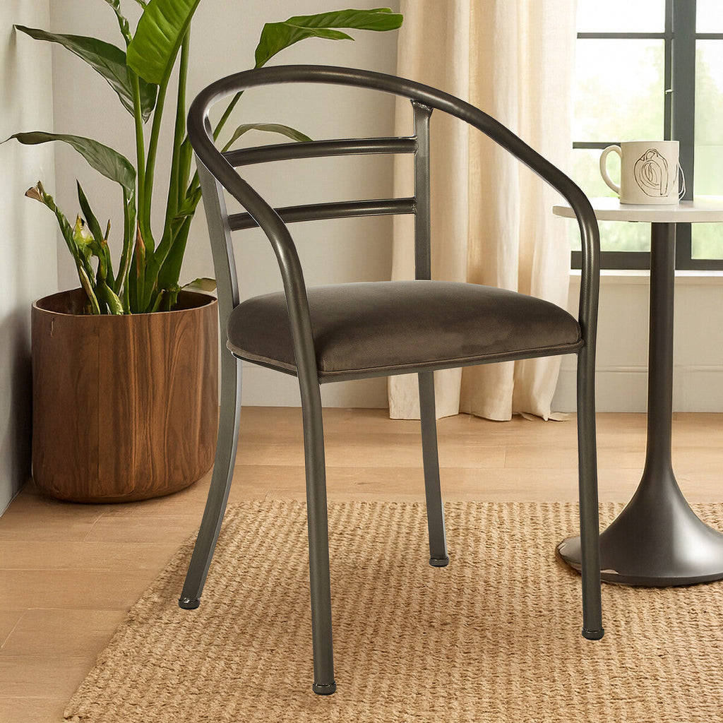 Orsina New Foundry Curved Dining Chair – Industrial Metal Upholstered Seat