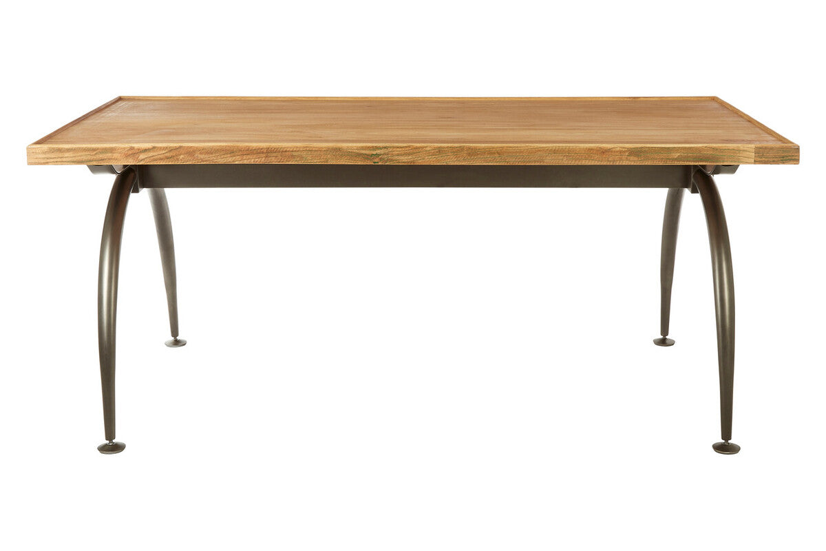 Orsina New Foundry Dining Table – Natural Elm Wood with Arched Metal Legs