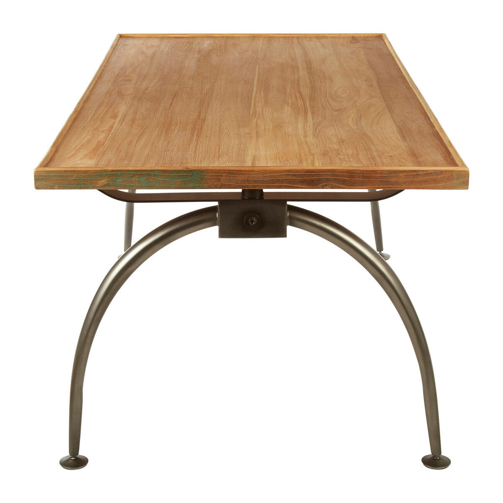 Orsina New Foundry Dining Table – Natural Elm Wood with Arched Metal Legs