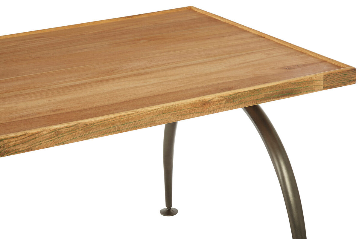Orsina New Foundry Dining Table – Natural Elm Wood with Arched Metal Legs