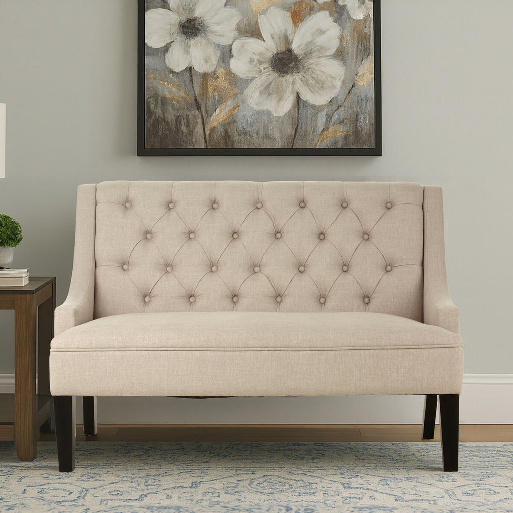 Orsina Doucet High Back Linen Bench – Natural Upholstered Seating