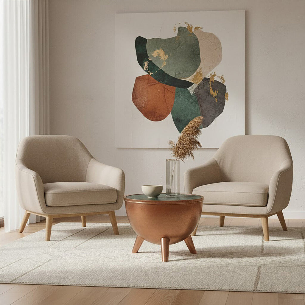 Orsina Crest Green Marble Coffee Table – Copper Bowl Shape Design