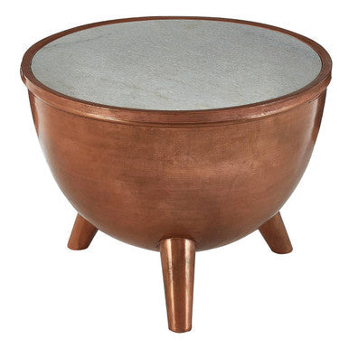 Orsina Crest Copper Bowl Coffee Table with White Marble Top