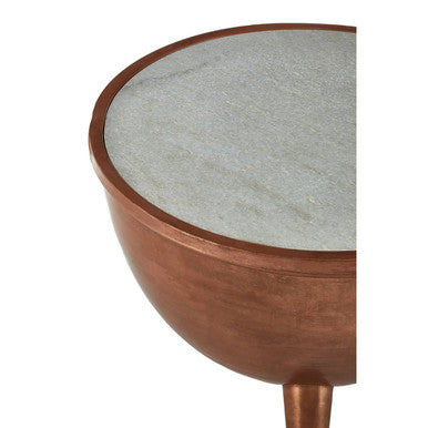 Orsina Crest Copper Bowl Coffee Table with White Marble Top