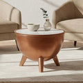 Orsina Crest Copper Bowl Coffee Table with White Marble Top