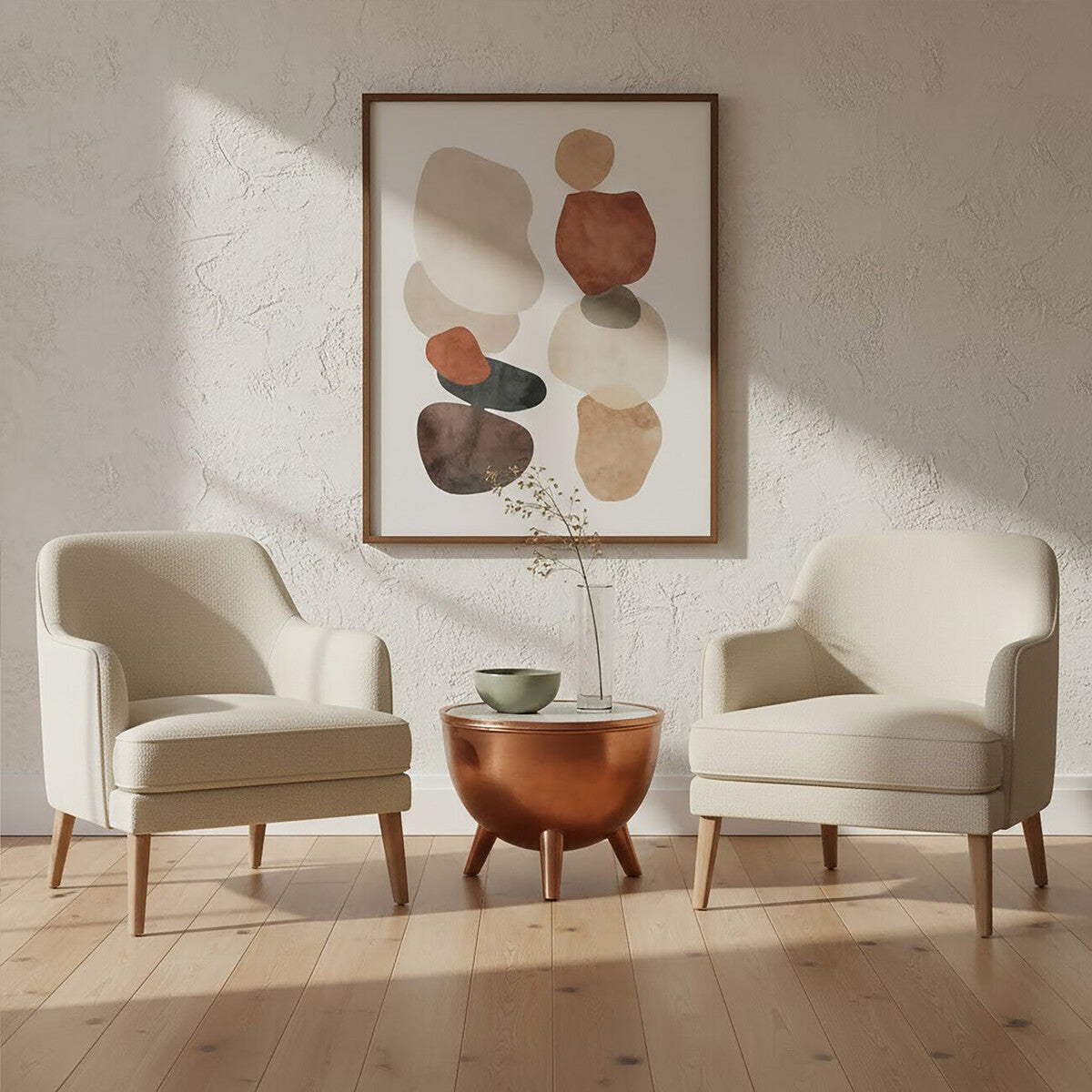 Orsina Crest Copper Bowl Coffee Table with White Marble Top