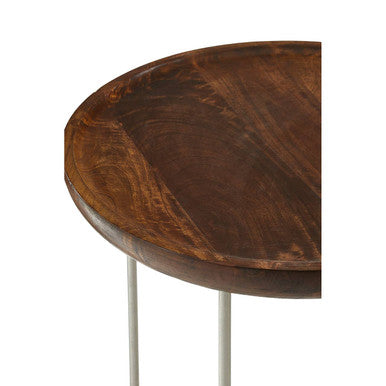 Orsina Crest Side Tables – Set of 2 Wood Top & Silver Iron Legs