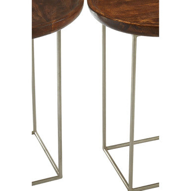 Orsina Crest Side Tables – Set of 2 Wood Top & Silver Iron Legs