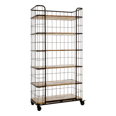 Orsina Crest 6 Tier Shelf Unit with Wheels | Industrial Wood & Iron