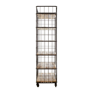 Orsina Crest 6 Tier Shelf Unit with Wheels | Industrial Wood & Iron