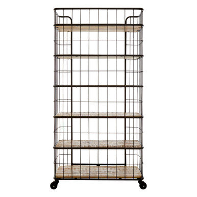 Orsina Crest 6 Tier Shelf Unit with Wheels | Industrial Wood & Iron