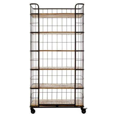 Orsina Crest 6 Tier Shelf Unit with Wheels | Industrial Wood & Iron
