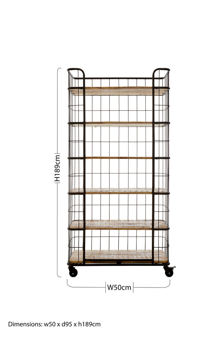 Orsina Crest 6 Tier Shelf Unit with Wheels | Industrial Wood & Iron