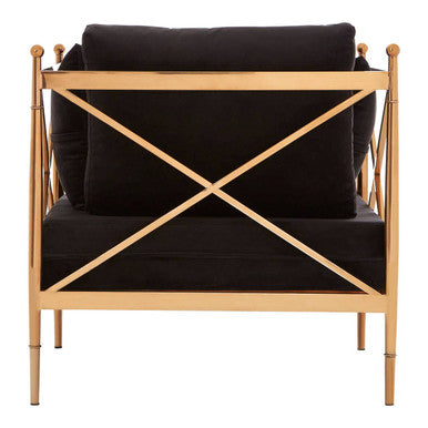 Orsina Novo Modern Accent Chair | Black Velvet & Rose Gold Metal