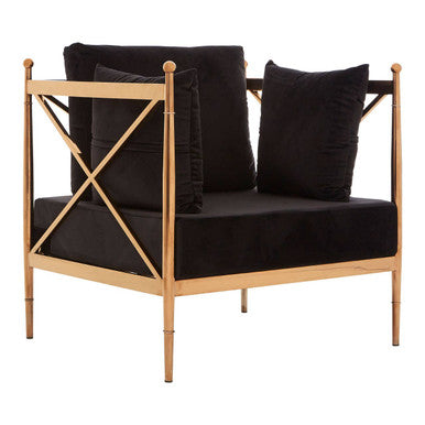 Orsina Novo Modern Accent Chair | Black Velvet & Rose Gold Metal