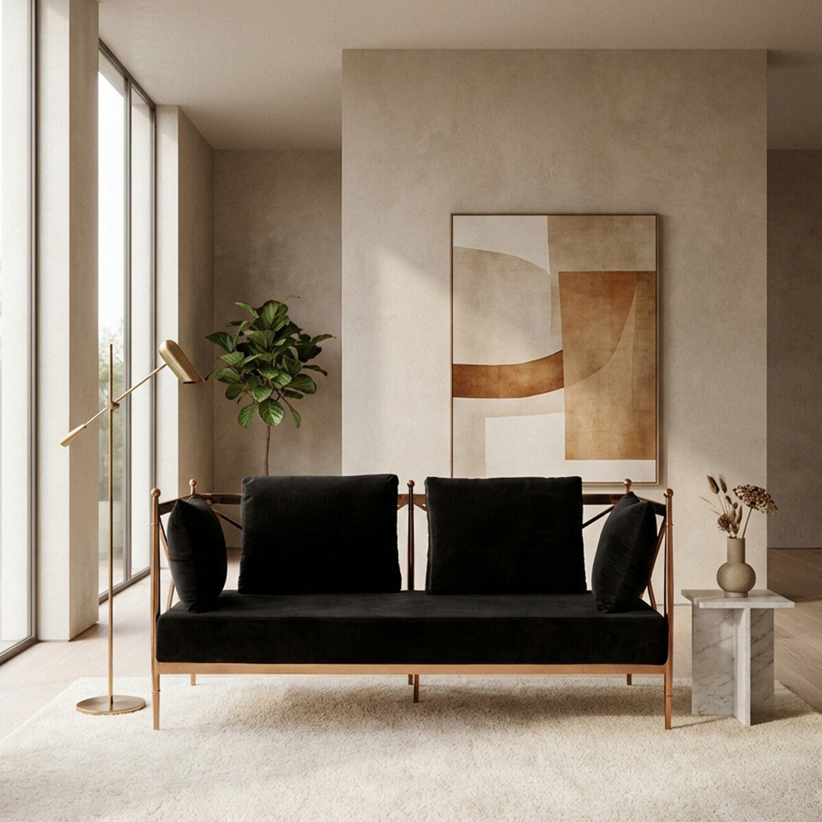 Orsina Novo 2-Seater Velvet Sofa – Rose Gold Lattice Arms Loveseat