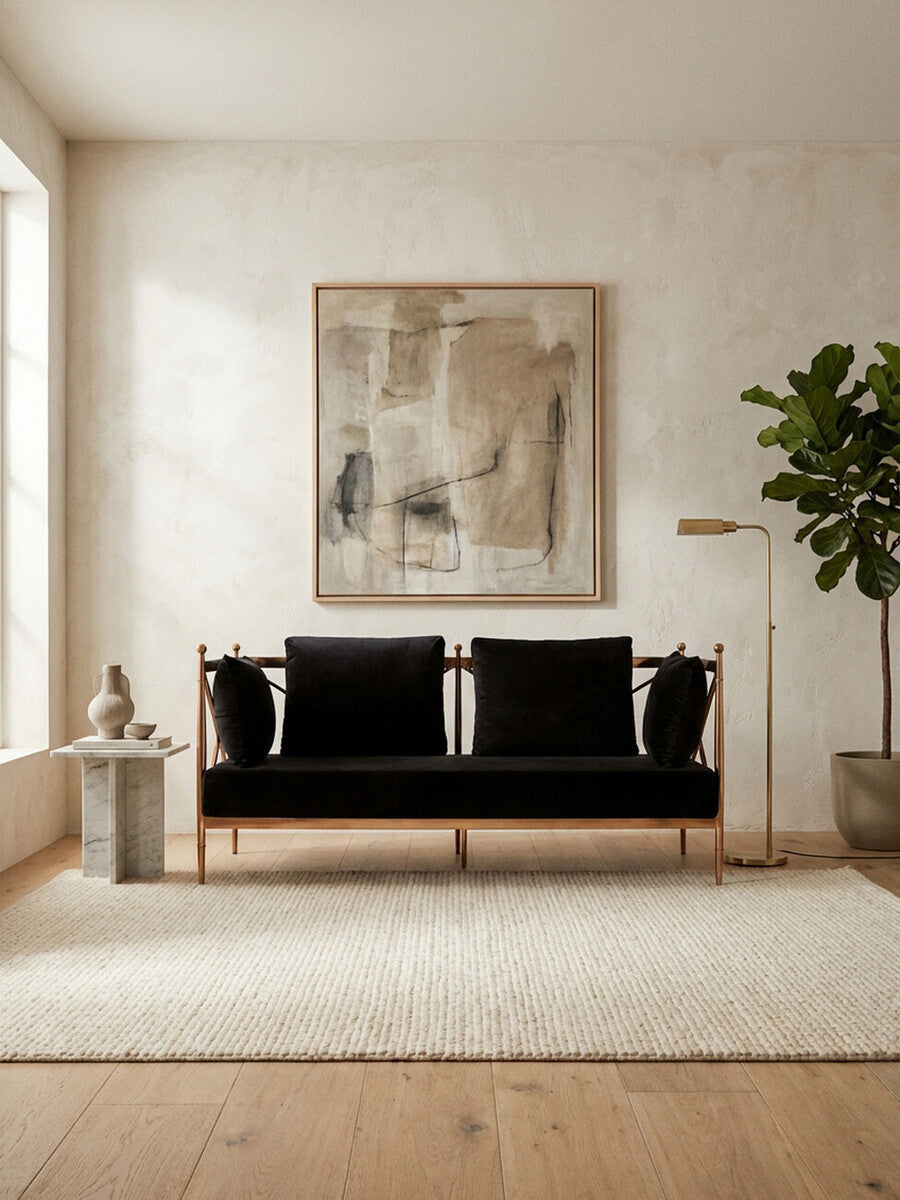 Orsina Novo 2-Seater Velvet Sofa – Rose Gold Lattice Arms Loveseat