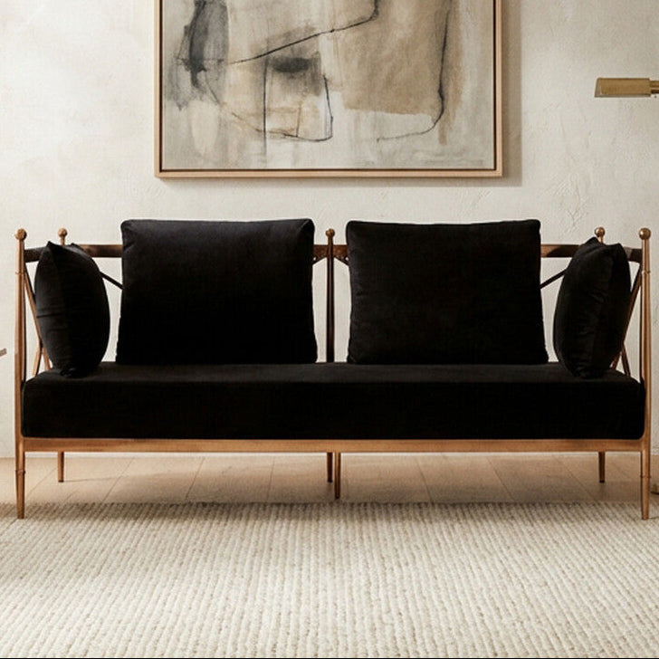 Orsina Novo 2-Seater Velvet Sofa – Rose Gold Lattice Arms Loveseat