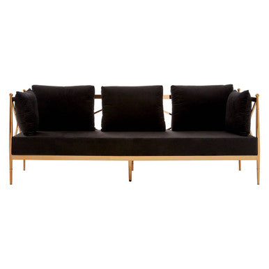Orsina Novo 3-Seater Sofa – Black Velvet with Rose Gold Lattice Arms