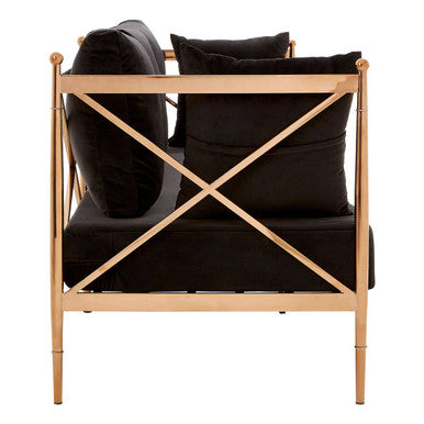 Orsina Novo 3-Seater Sofa – Black Velvet with Rose Gold Lattice Arms