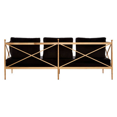 Orsina Novo 3-Seater Sofa – Black Velvet with Rose Gold Lattice Arms