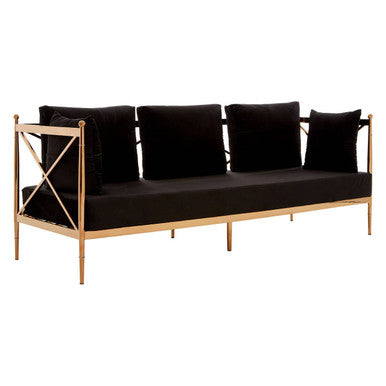 Orsina Novo 3-Seater Sofa – Black Velvet with Rose Gold Lattice Arms