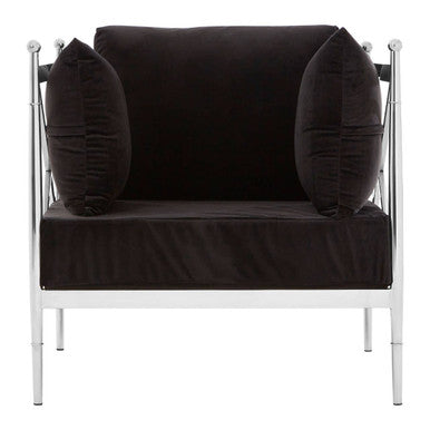Orsina Novo Accent Chair | Black Velvet with Silver Lattice Arms