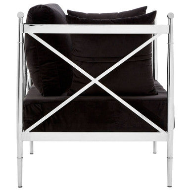 Orsina Novo Accent Chair | Black Velvet with Silver Lattice Arms