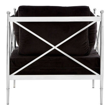 Orsina Novo Accent Chair | Black Velvet with Silver Lattice Arms