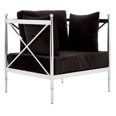 Orsina Novo Accent Chair | Black Velvet with Silver Lattice Arms