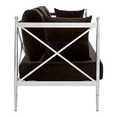 Orsina Novo 3 Seater Sofa | Black Upholstery with Silver Lattice Sides