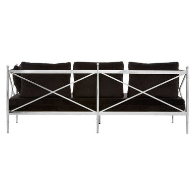 Orsina Novo 3 Seater Sofa | Black Upholstery with Silver Lattice Sides