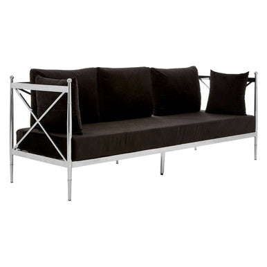 Orsina Novo 3 Seater Sofa | Black Upholstery with Silver Lattice Sides