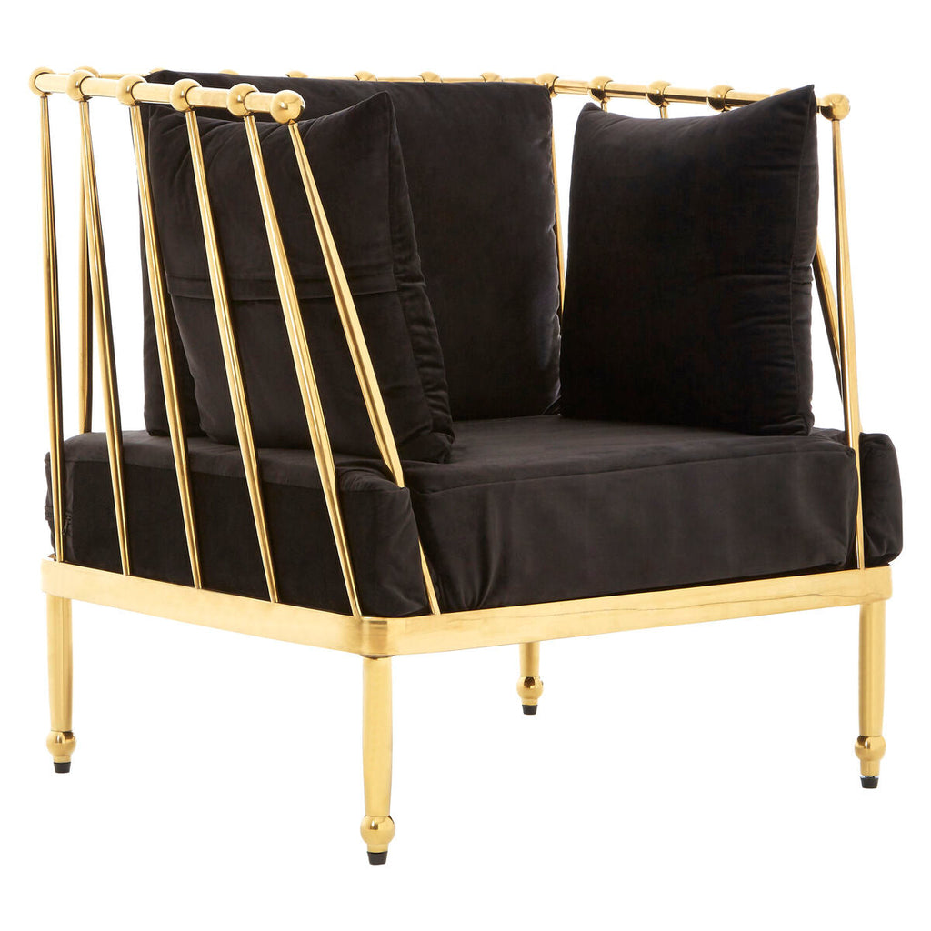 Orsina Novo Accent Chair | Gold Tapered Arms with Black Cushions