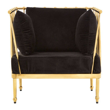 Orsina Novo Accent Chair | Gold Tapered Arms with Black Cushions